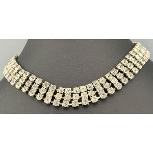 Vintage Trifari Necklace Multiple Layer Rhinestone Choker Pat Pending 14" Wide